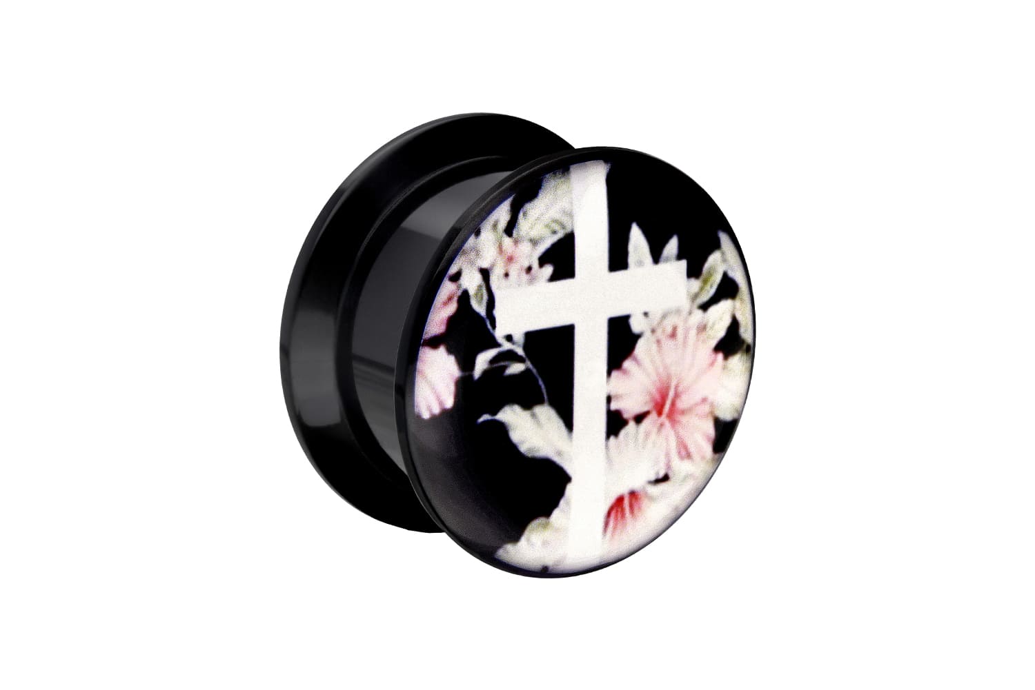 Acryl Plug KREUZ + BLÜTEN von Piercingline